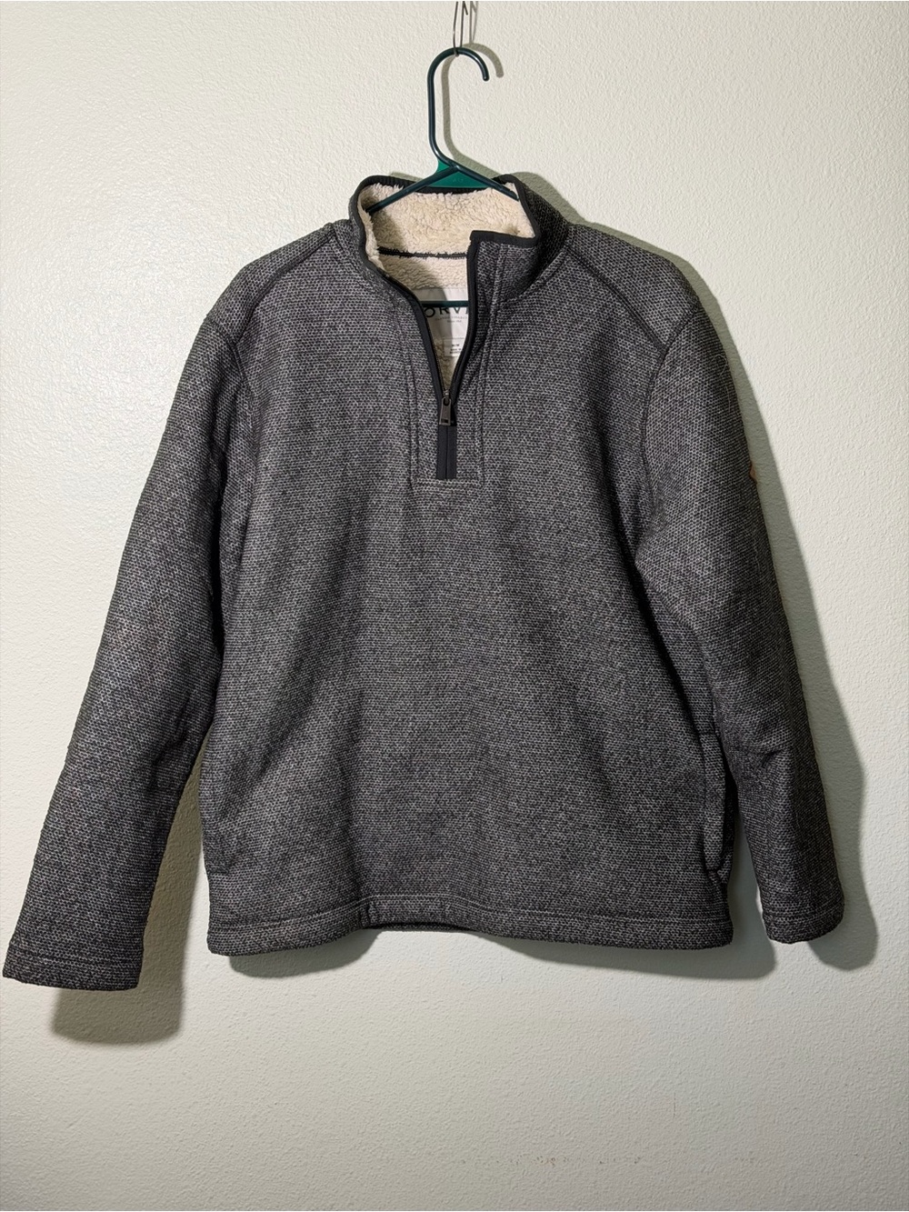 Orvis Pullover Men’s M Gray Quarter Zip Sherpa Lined Waffle Knit Fleece Jacket